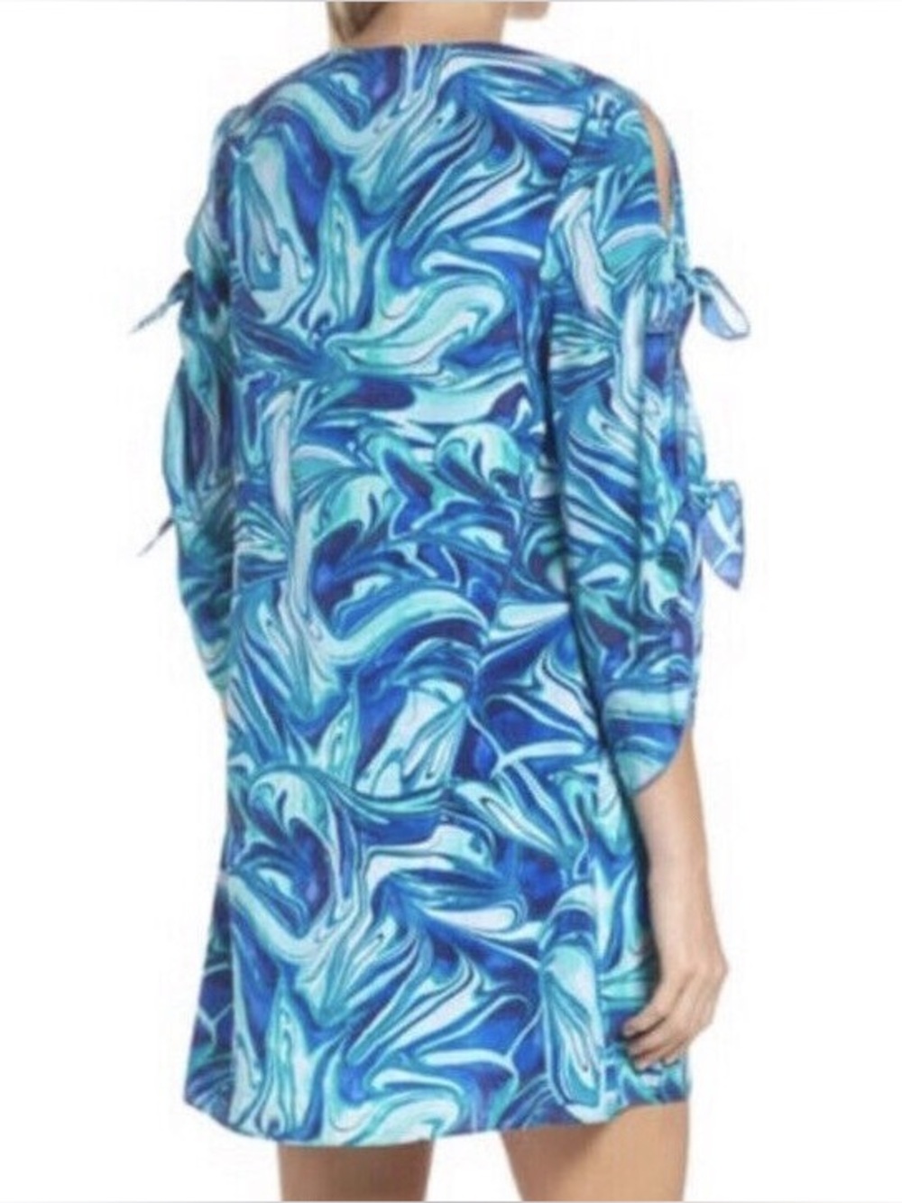 Lilly Pulitzer Avila Stretch Silk Dress in Ikat Blue Ocean Waves Sz M - Picture 4 of 13